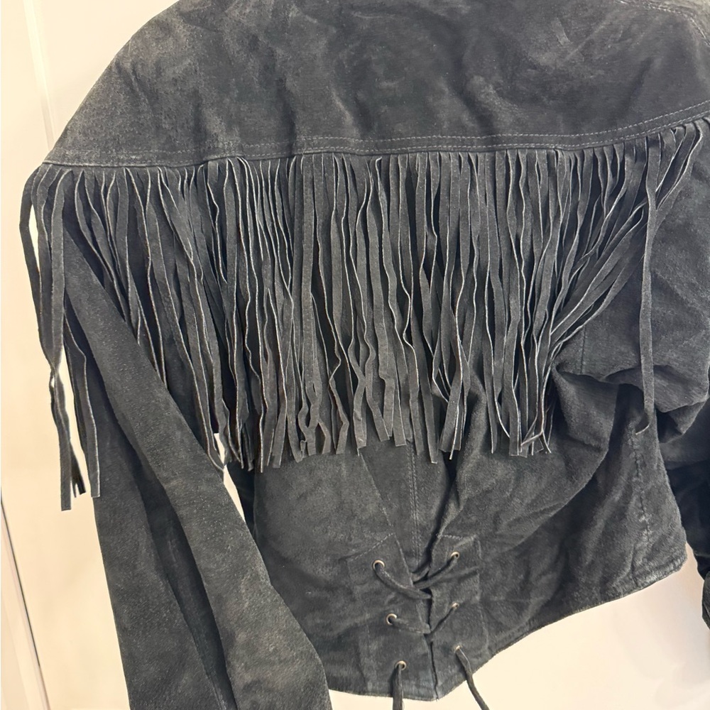 VINTAGE Wilsons Suede Black Fringe Jacket - Picture 5 of 6